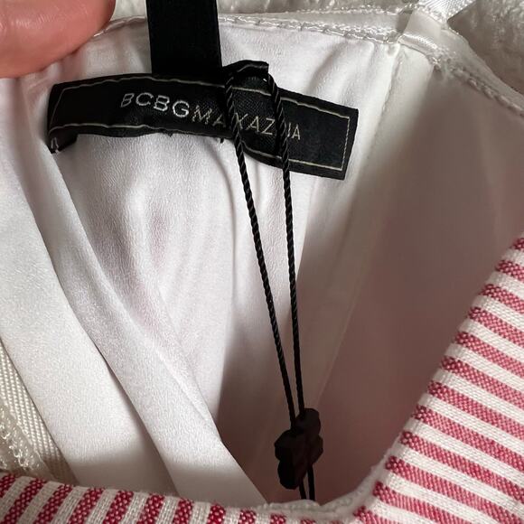 BCBGMaxAzria Pinstriped Bustier Strapless Button Front Mini Dress Size 12 - Picture 11 of 13